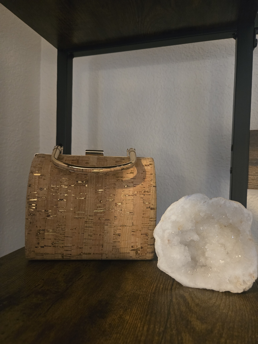 Cork & Gold Accent Structured Top-Handle Bag - Natural Cork